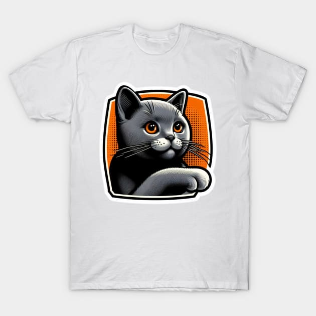 cat with orange background T-Shirt by naquash